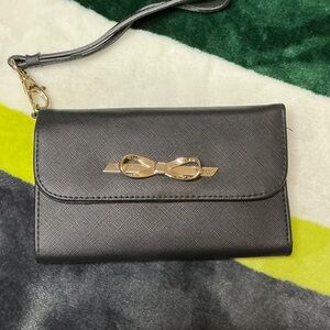 Victoria's Secret Black Wristlet with Gold Bow